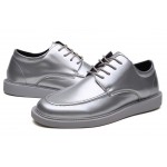 Silver Metallic Lace Up Round Head Mens Lace Up Oxfords Shoes